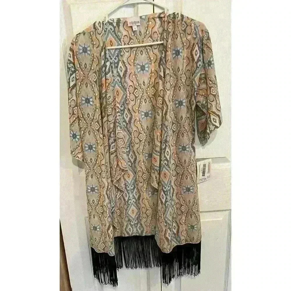 NWT LULAROE Monroe Duster Kimono Fringe Size Small Beach Pool Cover-Up